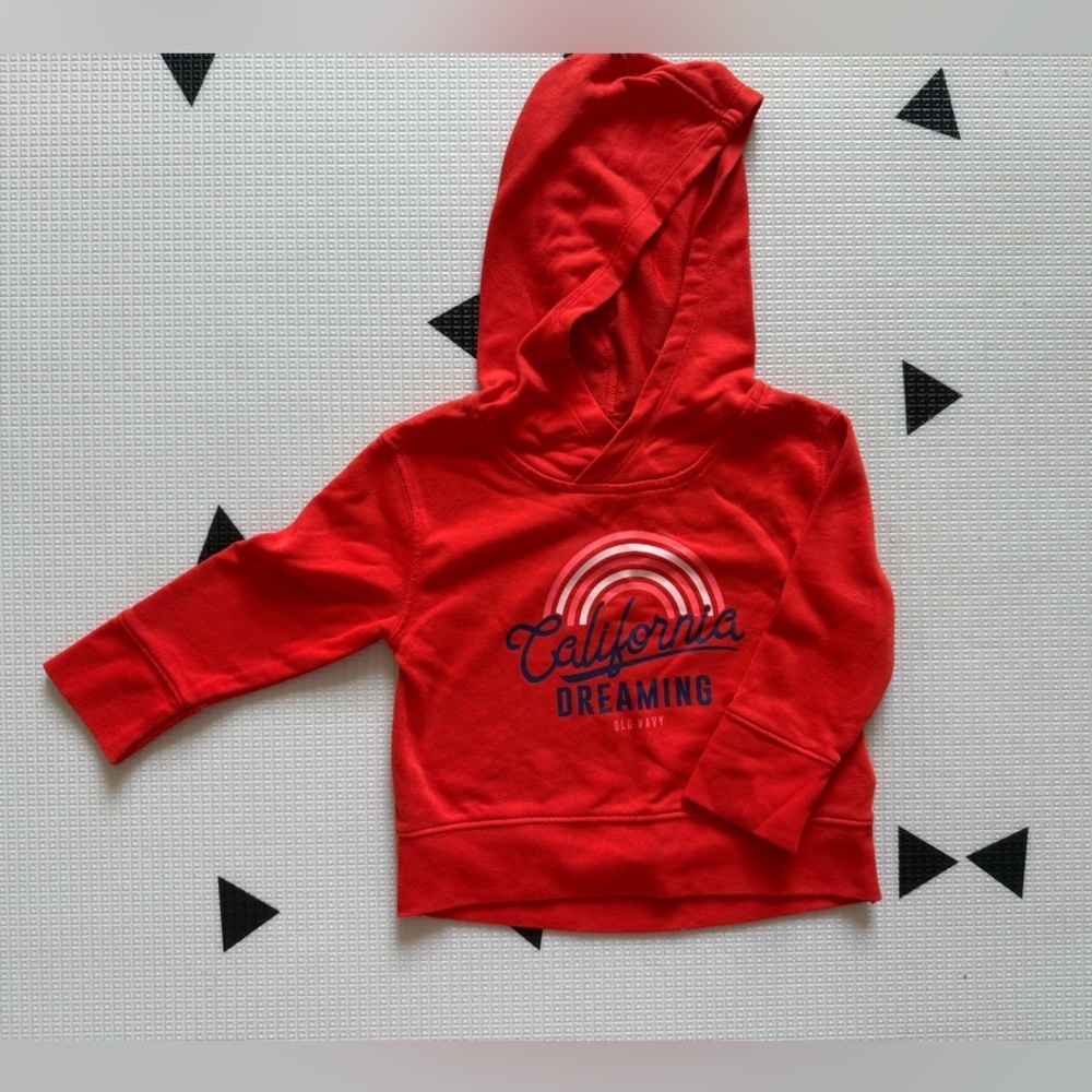 Old Navy|Baby gender neutral,toddler vibrant Red Hoodie sweater,Rainbow Design•